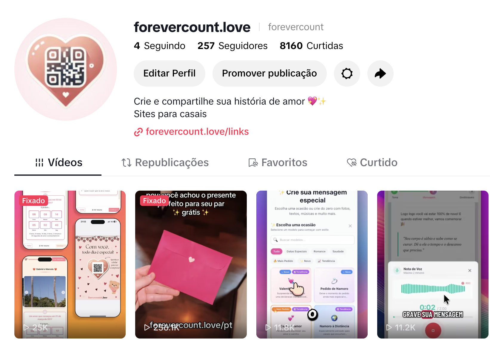 ForeverCount TikTok profile with a video at 256K views and 8K likes on the account